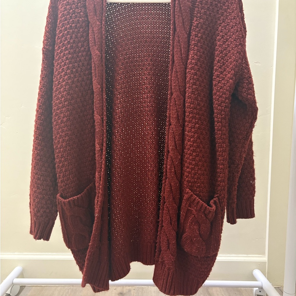 Dreamers Chunky Knit Cardigan - Deep Red